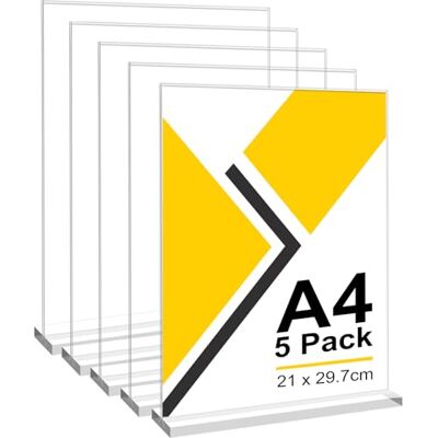 CIOXSOIO Lot de 5 porte-panneaux en acrylique A4 En forme de T transparent Support pour plaque de table CIOXSOIO Lot de 5 porte-panneaux en acrylique A4 En forme de T transparent Support pour plaque de table
