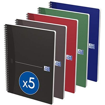 Hamelin OXFORD Lot de 5 Cahiers Essentials A4 Ligné 7mm 180 Pages Reliure Spirale Couverture Carte Coloris Assortis Hamelin OXFORD Lot de 5 Cahiers Essentials A4 Ligné 7mm 180 Pages Reliure Spirale Couverture Carte Coloris Assortis