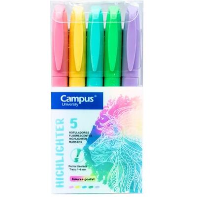 Campus Lot de 5 surligneurs pastel avec pointe biseautée, couleurs pastel, feutres surligneurs à base d'eau (lot de 5 pastels) Campus Lot de 5 surligneurs pastel avec pointe biseautée, couleurs pastel, feutres surligneurs à base d'eau (lot de 5 pastels)
