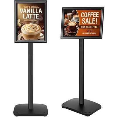 VAIIGO Présentoir A4 avec base stable, support d'affichage robuste, porte-affiche et porte-panneau publicitaire, rotatif pour affichage vertical/horizontal de menus, publicités, magasins, salons, noir VAIIGO Présentoir A4 avec base stable, support d'affichage robuste, porte-affiche et porte-panneau publicitaire, rotatif pour affichage vertical/horizontal de menus, publicités, magasins, salons, noir