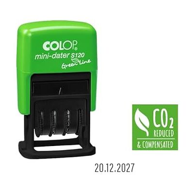 COLOP Tampon dateur S120 Green Line Tampon auto-encreur Petit, maniable et respectueux de l'environnement Taille d'impression 19 x 4 mm Couleur du boîtier : vert COLOP Tampon dateur S120 Green Line Tampon auto-encreur Petit, maniable et respectueux de l'environnement Taille d'impression 19 x 4 mm Couleur du boîtier : vert