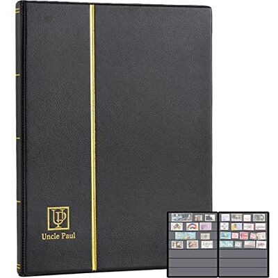 Uncle Paul Albums de timbres à 140 pochettes – Livrets de stock avec pochettes de 35 x 197 mm, 10 pages noires double face avec couverture noire rembourrée en similicuir – Dossier de rangement pour timbres Uncle Paul Albums de timbres à 140 pochettes – Livrets de stock avec pochettes de 35 x 197 mm, 10 pages noires double face avec couverture noire rembourrée en similicuir – Dossier de rangement pour timbres