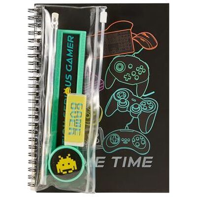Idena 20186 Carnet de notes A5 avec set d'écriture, Design Gaming, bloc spiralé de 120 pages quadrillées, 80 g/m². Idena 20186 Carnet de notes A5 avec set d'écriture, Design Gaming, bloc spiralé de 120 pages quadrillées, 80 g/m².