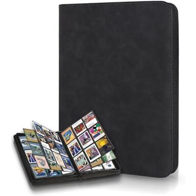 ELAKIRI Album pour cartes à collectionner pour 540 cartes, reliure à 9 pochettes, avec pochettes de 7 x 9 cm, avec étui en cuir imperméable et fermeture éclair, noir, pour MTG, Yugioh ELAKIRI Album pour cartes à collectionner pour 540 cartes, reliure à 9 pochettes, avec pochettes de 7 x 9 cm, avec étui en cuir imperméable et fermeture éclair, noir, pour MTG, Yugioh