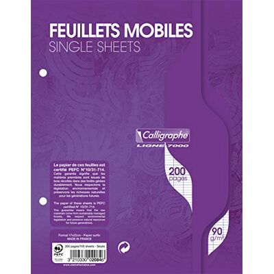 Calligraphe 2084C Un paquet de feuillets mobiles perforés (gamme 7000 de Clairefontaine) 200 pages 17x22 cm 90g grands carreaux, sous film Calligraphe 2084C Un paquet de feuillets mobiles perforés (gamme 7000 de Clairefontaine) 200 pages 17x22 cm 90g grands carreaux, sous film