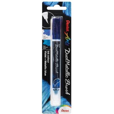 Pentel Arts Dual Metallic Brush XGFH Feutre pinceau encre gel métallisée irisée, pointe nylon, traits fins à larges, 2 effets de couleur violet + bleu métallique Pentel Arts Dual Metallic Brush XGFH Feutre pinceau encre gel métallisée irisée, pointe nylon, traits fins à larges, 2 effets de couleur violet + bleu métallique