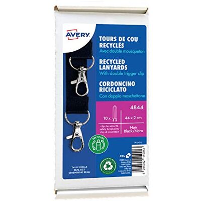 Avery 10 tours de cou recyclés avec double mousqueton 44 x 2 cm Noir Avery 10 tours de cou recyclés avec double mousqueton 44 x 2 cm Noir