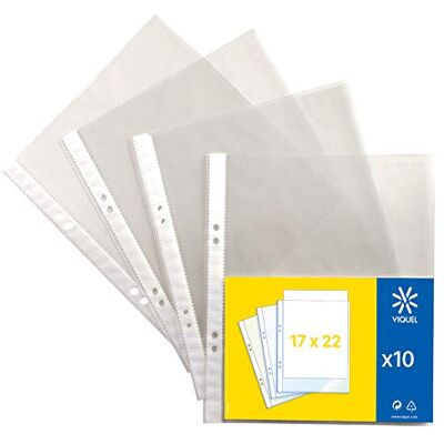 Viquel Lot de 10 pochettes perforées transparentes 17 x 22 pour classeur 2 anneaux 17 x 22 Incolore Viquel Lot de 10 pochettes perforées transparentes 17 x 22 pour classeur 2 anneaux 17 x 22 Incolore