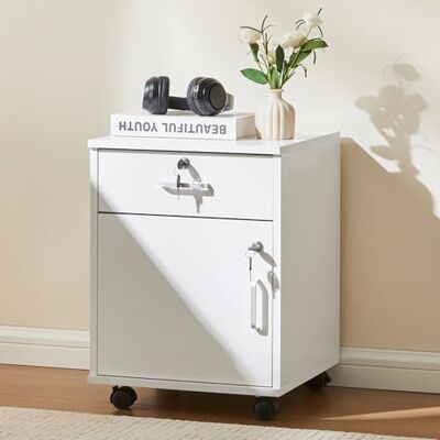 TUKAILAi Armoire de classement de bureau mobile avec 1 tiroir et 1 porte avec roulettes verrouillables sous le bureau pour papier A4, lettres légales pour bureau à domicile TUKAILAi Armoire de classement de bureau mobile avec 1 tiroir et 1 porte avec roulettes verrouillables sous le bureau pour papier A4, lettres légales pour bureau à domicile
