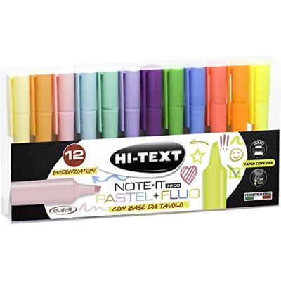 Hi-Text Surligneurs 27200HF012SA NOTE-IT desk transparent 12 surligneurs pointe ciseau couleurs pastel et fluo Hi-Text Surligneurs 27200HF012SA NOTE-IT desk transparent 12 surligneurs pointe ciseau couleurs pastel et fluo