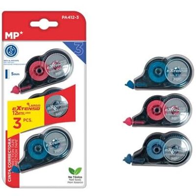 MP Lot de 3 rouleaux correcteurs souris, 12 m x 5 mm, ruban correcteur précis, effaçable immédiatement, pour le bureau, la maison ou l'école, coacts MP Lot de 3 rouleaux correcteurs souris, 12 m x 5 mm, ruban correcteur précis, effaçable immédiatement, pour le bureau, la maison ou l'école, coacts