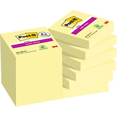 Post-it Super Sticky Notes, Jaune Canari, Pack Promo, 8 + 4 Blocs Gratuits, 90 Feuilles par Bloc, 47,6 mm x 47,6 mm, Jaune Pastel Notes Super Adhésives pour Prise de Notes, 47.6 mm x 47.6 mm Post-it Super Sticky Notes, Jaune Canari, Pack Promo, 8 + 4 Blocs Gratuits, 90 Feuilles par Bloc, 47,6 mm x 47,6 mm, Jaune Pastel Notes Super Adhésives pour Prise de Notes, 47.6 mm x 47.6 mm