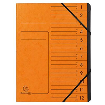 EXACOMPTA Réf. 541204E 1 trieur dos agrafé avec élastiques couverture imprimée en carte lustrée et intérieur en carte recyclée noire 12 compartiments dim 24,5x 32 cm A4 couleur orange EXACOMPTA Réf. 541204E 1 trieur dos agrafé avec élastiques couverture imprimée en carte lustrée et intérieur en carte recyclée noire 12 compartiments dim 24,5x 32 cm A4 couleur orange