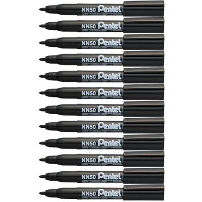 Pentel NN50 Marqueur permanent Pointe ogive Corps plastique Encre Noire Formule écologique Lot de 12 Pentel NN50 Marqueur permanent Pointe ogive Corps plastique Encre Noire Formule écologique Lot de 12