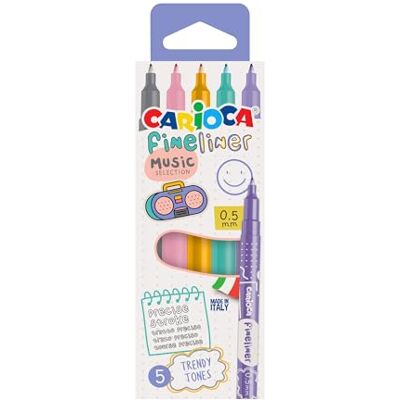 CARIOCA Fineliner Modèle Music Boîte de 5 Fineliners Teiners Pastel Pointe précise 0,5 mm Made in Italy Couleurs brillantes 5 unités CARIOCA Fineliner Modèle Music Boîte de 5 Fineliners Teiners Pastel Pointe précise 0,5 mm Made in Italy Couleurs brillantes 5 unités