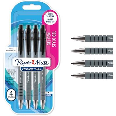Paper Mate FlexGrip stylos gel pointe moyenne (0,7 mm) Encre noire Lot de 4 Paper Mate FlexGrip stylos gel pointe moyenne (0,7 mm) Encre noire Lot de 4