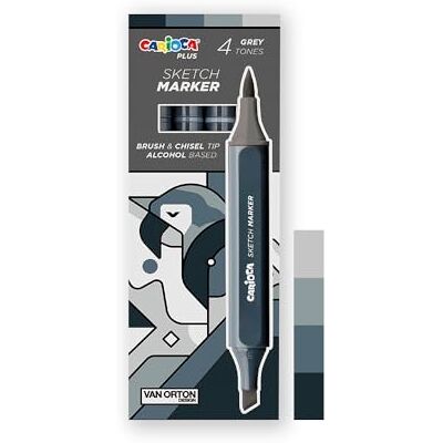 CARIOCA Plus Sketch Marqueurs, marqueurs à double pointe, tons gris, 4 pièces CARIOCA Plus Sketch Marqueurs, marqueurs à double pointe, tons gris, 4 pièces