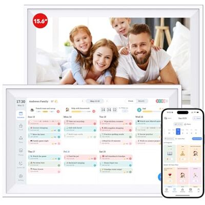 TOPELOTEK Calendrier mural numérique de 39,6 cm avec écran tactile, calendriers électroniques pour organisation familiale, synchronisation intelligente avec téléphone par application pour planificateur de repas TOPELOTEK Calendrier mural numérique de 39,6 cm avec écran tactile, calendriers électroniques pour organisation familiale, synchronisation intelligente avec téléphone par application pour planificateur de repas
