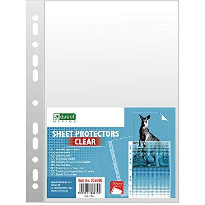 D.RECT , Pochettes Perforées, Format A4, 55 Microns, Paquet de 100 Unités, Transparent Perforé, Lisse, Poches en Polypropylène, Pochettes Perforées de Qualité 009606 D.RECT , Pochettes Perforées, Format A4, 55 Microns, Paquet de 100 Unités, Transparent Perforé, Lisse, Poches en Polypropylène, Pochettes Perforées de Qualité 009606