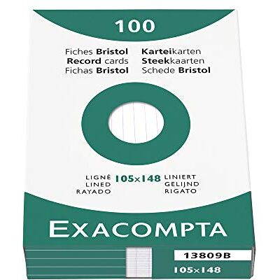 EXACOMPTA Etui de 100 fiches bristol blanc ligne non perfore 105x148mm EXACOMPTA Etui de 100 fiches bristol blanc ligne non perfore 105x148mm