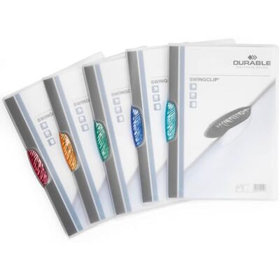 Durable Chemise à clip Swingclip A4, 5 pièces, couleurs assorties, 228400 Protège-document pour 30 feuilles sans perforation, polypropylène translucide avec clip pivotant coloré, Made in Poland Durable Chemise à clip Swingclip A4, 5 pièces, couleurs assorties, 228400 Protège-document pour 30 feuilles sans perforation, polypropylène translucide avec clip pivotant coloré, Made in Poland
