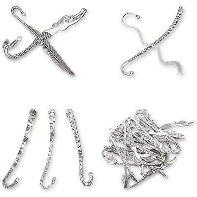 HOSTK Lot de 40 marque-pages en métal sculpté avec crochets en argent tibétain antique (environ 82 mm) HOSTK Lot de 40 marque-pages en métal sculpté avec crochets en argent tibétain antique (environ 82 mm)