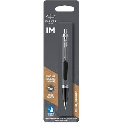 Parker stylo-bille IM laque noire avec attributs chromés pointe moyenne et recharge d’encre bleue Emballé sous blister Parker stylo-bille IM laque noire avec attributs chromés pointe moyenne et recharge d’encre bleue Emballé sous blister