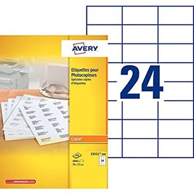 Étiquettes de Copie Avery 23521-200 - Rectangulaires Blanches 70x37mm Étiquettes de Copie Avery 23521-200 - Rectangulaires Blanches 70x37mm