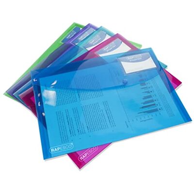 Rapesco 0700 ECO Pochette à Bouton Pression Recyclée ID, A4, Lot de 5 Couleurs Transparentes Assorties Rapesco 0700 ECO Pochette à Bouton Pression Recyclée ID, A4, Lot de 5 Couleurs Transparentes Assorties