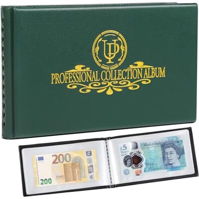 Uncle Paul AN04GR Album de collecte de billets à 40 pochettes – 20 feuilles transparentes pour billets d'un dollar – Fournitures de collection d'argent – Pages double face pour cartes à collectionner, timbres Uncle Paul AN04GR Album de collecte de billets à 40 pochettes – 20 feuilles transparentes pour billets d'un dollar – Fournitures de collection d'argent – Pages double face pour cartes à collectionner, timbres