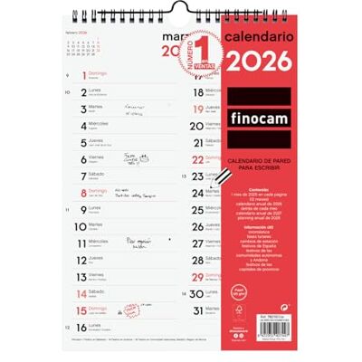 Finocam Calendrier mural 2026 pour écrire deux colonnes avec vue janvier décembre (12 mois) Calendrier 2026 à noter Planificateur mensuel neutre espagnol Finocam Calendrier mural 2026 pour écrire deux colonnes avec vue janvier décembre (12 mois) Calendrier 2026 à noter Planificateur mensuel neutre espagnol