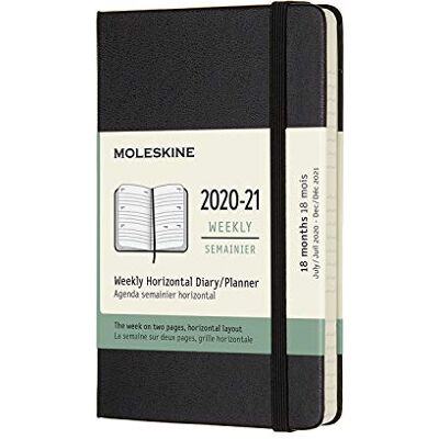 Moleskine Agenda Horizontal Hebdomadaire 2020/2021, Agenda de Poche Semainier 18 Mois, Couverture Rigide et Fermeture Elastique, Format de Poche 9 x 14 cm, Couleur Noir, 208 Pages Moleskine Agenda Horizontal Hebdomadaire 2020/2021, Agenda de Poche Semainier 18 Mois, Couverture Rigide et Fermeture Elastique, Format de Poche 9 x 14 cm, Couleur Noir, 208 Pages