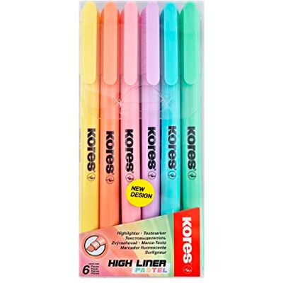 Kores High Liner : Surligneurs Pastel Fins, Pointe Biseautée et Encre à Base d'Eau, Fournitures Scolaires et de Bureau, Paquet de 6 Couleurs Assorties Kores High Liner : Surligneurs Pastel Fins, Pointe Biseautée et Encre à Base d'Eau, Fournitures Scolaires et de Bureau, Paquet de 6 Couleurs Assorties