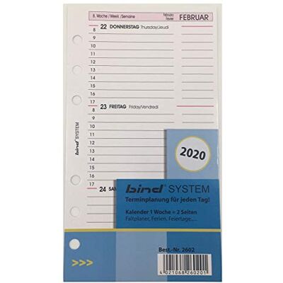 BIND B2602 – Agenda pour agenda de gestion A6 – Année 2020, 1 semaine / 2 pages, agenda avec système BIND B2602 – Agenda pour agenda de gestion A6 – Année 2020, 1 semaine / 2 pages, agenda avec système