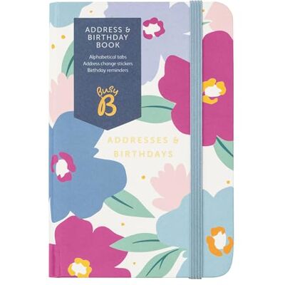Busy B Carnet d'adresses et d'anniversaire – Motif floral avec onglets alphabétiques, autocollants de changement d'adresse, rappels d'anniversaire, poches pratiques et autocollants Busy B Carnet d'adresses et d'anniversaire – Motif floral avec onglets alphabétiques, autocollants de changement d'adresse, rappels d'anniversaire, poches pratiques et autocollants