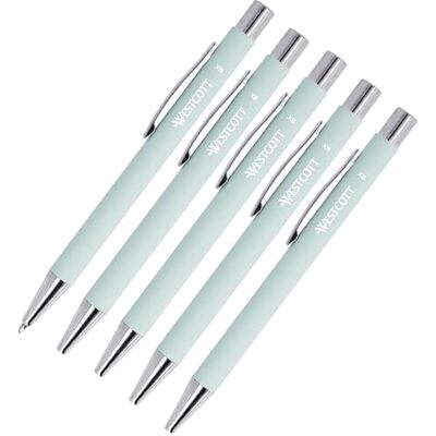 Westcott E-745003 00 Lot de 5 stylos à bille haut de gamme en aluminium couleur menthe indélébile avec encre bleue Épaisseur de trait XB 1,4 mm Westcott E-745003 00 Lot de 5 stylos à bille haut de gamme en aluminium couleur menthe indélébile avec encre bleue Épaisseur de trait XB 1,4 mm