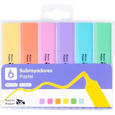 RAYLU PAPER Lot de 6 surligneurs fluorescents pastel avec pointe biseautée, lot de 6 marqueurs fluorescents avec trait de 2 à 5 mm, marqueurs fluorescents pour étude, bureau et organisation (pastel, 6 RAYLU PAPER Lot de 6 surligneurs fluorescents pastel avec pointe biseautée, lot de 6 marqueurs fluorescents avec trait de 2 à 5 mm, marqueurs fluorescents pour étude, bureau et organisation (pastel, 6