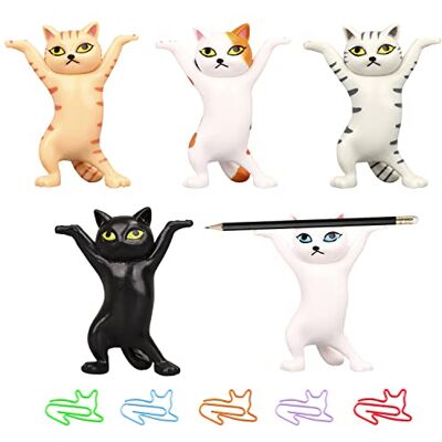 BEIIEB Lot de 5 Porte-stylos en Forme Chat Dansant avec 5 Trombones en Forme Chat, décoration d'haltérophilie, Porte-Stylo, Support Bouchon d'oreille, décoration Durable Amusante, Cadeau Les Amoureux Chats BEIIEB Lot de 5 Porte-stylos en Forme Chat Dansant avec 5 Trombones en Forme Chat, décoration d'haltérophilie, Porte-Stylo, Support Bouchon d'oreille, décoration Durable Amusante, Cadeau Les Amoureux Chats