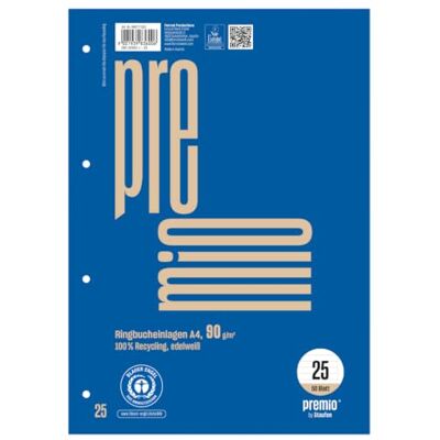 Staufen premio Lot de 5 blocs de 50 feuilles chacun, format A4, linéature 25 (lignées de 9 mm avec marge), 4 perforations, papier recyclé 90 g/m² Staufen premio Lot de 5 blocs de 50 feuilles chacun, format A4, linéature 25 (lignées de 9 mm avec marge), 4 perforations, papier recyclé 90 g/m²