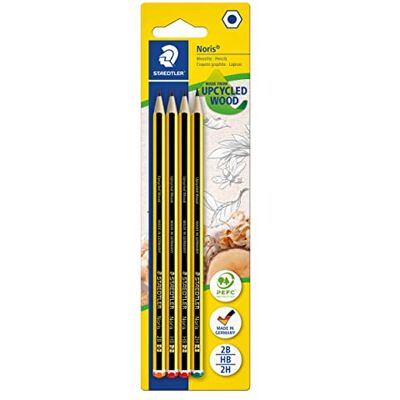 Staedtler Noris 120 Pencils – 4 Pack, Assorted Grades, Hexagonal Break-resistant sketching pencils in mixed grades – upcycled wood, non-slip – Art.-Nr. 120-S BK4D Staedtler Noris 120 Pencils – 4 Pack, Assorted Grades, Hexagonal Break-resistant sketching pencils in mixed grades – upcycled wood, non-slip – Art.-Nr. 120-S BK4D