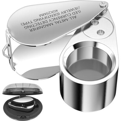 Uootach Loupe 40 x bijoux grossissant Loupe pliante en métal avec LED UV et lumineuses, facile à transporter, pour artisanat, bijoux, cartes, timbres Uootach Loupe 40 x bijoux grossissant Loupe pliante en métal avec LED UV et lumineuses, facile à transporter, pour artisanat, bijoux, cartes, timbres