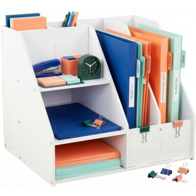 Relaxdays organiseur de bureau A4, 7 compartiments, blanc École, stylos, dossiers, porte-documents Relaxdays organiseur de bureau A4, 7 compartiments, blanc École, stylos, dossiers, porte-documents