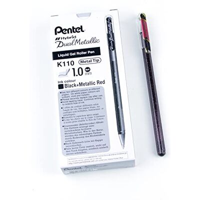 Pentel Lot de 12 K110 Hybrid Dual Metallic Roller gel métallisé effet 2 couleurs Noir/Rouge Métallique Pentel Lot de 12 K110 Hybrid Dual Metallic Roller gel métallisé effet 2 couleurs Noir/Rouge Métallique