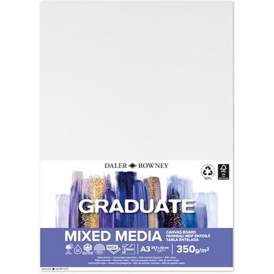 Daler Rowney Daler-Rowney Graduate Panneau en polycoton, grain fin, 350 g/m², A3-29,7 x 42 cm, blanc, pour étudiants en art et amateurs, 1 pièce Daler Rowney Daler-Rowney Graduate Panneau en polycoton, grain fin, 350 g/m², A3-29,7 x 42 cm, blanc, pour étudiants en art et amateurs, 1 pièce