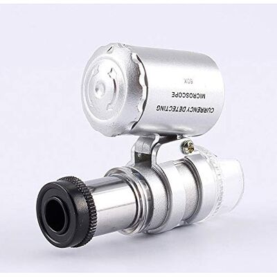 Walfront Mini microscope en métal, loupe de poche 60X avec lumière UV LED pour bijoux, diamants, pierres précieuses, pièces de monnaie, timbres Walfront Mini microscope en métal, loupe de poche 60X avec lumière UV LED pour bijoux, diamants, pierres précieuses, pièces de monnaie, timbres