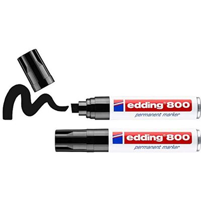 Edding 800 Marqueur permanent noir 2 stylos pointe biseautée 4-12 mm pour des marquages larges sèche vite, résiste à l'eau et aux frottements pour carton, plastique, bois, métal, verre Edding 800 Marqueur permanent noir 2 stylos pointe biseautée 4-12 mm pour des marquages larges sèche vite, résiste à l'eau et aux frottements pour carton, plastique, bois, métal, verre