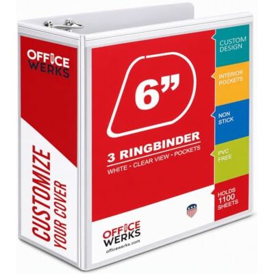 Ring Binder Depot Classeur professionnel à 3 anneaux en D de 15,2 cm, classeur de présentation de 21,6 x 27,9 cm avec poches, vue transparente, classeur blanc Ring Binder Depot Classeur professionnel à 3 anneaux en D de 15,2 cm, classeur de présentation de 21,6 x 27,9 cm avec poches, vue transparente, classeur blanc