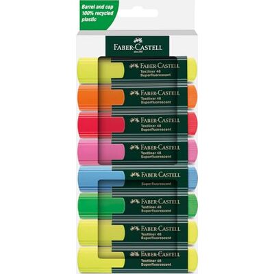 Faber-Castell 254848 Lot de 8 surligneurs 48, couleurs fluo, avec pointe biseautée durable, largeur de trait 1 à 5 mm, rechargeables Faber-Castell 254848 Lot de 8 surligneurs 48, couleurs fluo, avec pointe biseautée durable, largeur de trait 1 à 5 mm, rechargeables