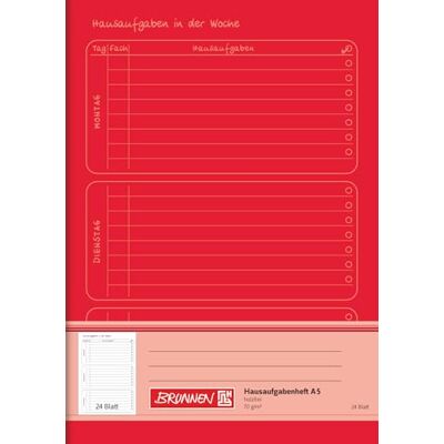 BRUNNEN Cahier de textes A5, 24 feuilles, rouge BRUNNEN Cahier de textes A5, 24 feuilles, rouge
