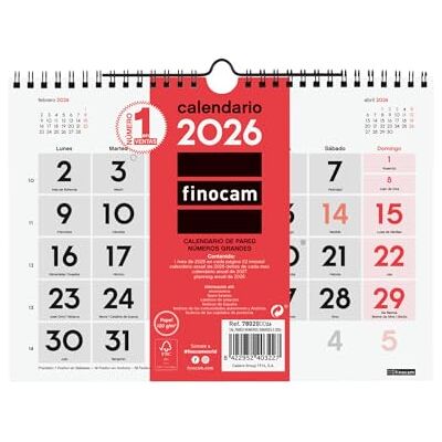 Finocam Calendrier mural grands chiffres 2026 avec vue janvier décembre (12 mois) Calendrier 2026 Planning mensuel neutre espagnol Finocam Calendrier mural grands chiffres 2026 avec vue janvier décembre (12 mois) Calendrier 2026 Planning mensuel neutre espagnol